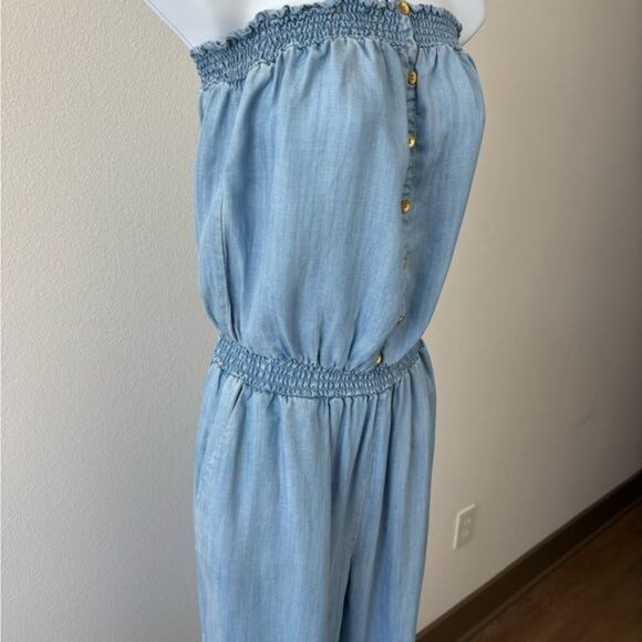 American Rag Jumpsuit Large Strapless Chambray Pocket Festival Boho-Chic Coastal - Picture 11 of 12